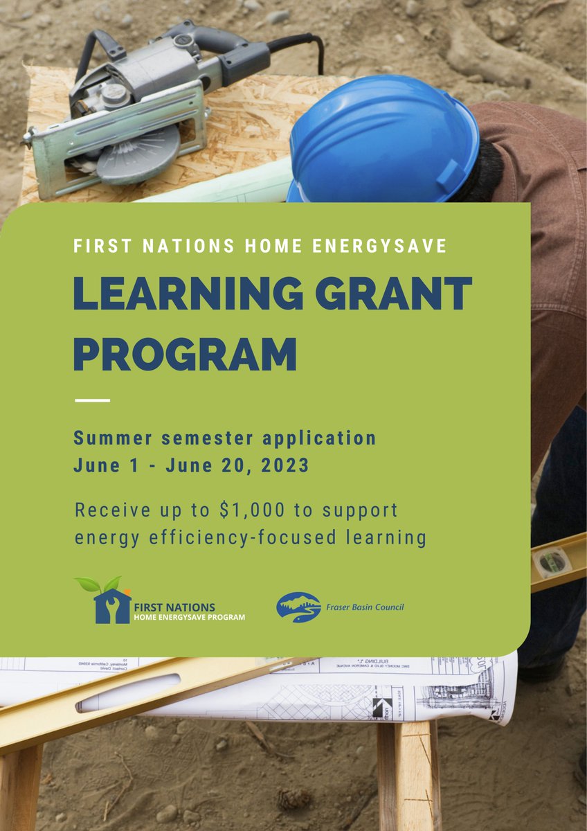 The First Nations Home EnergySave LEARNING GRANT PROGRAM is open for applications June 1-20! The program supports Indigenous individuals to advance energy efficiency training and skills. An eligible applicant can receive a grant of up to $1000.  bit.ly/45wVgb4