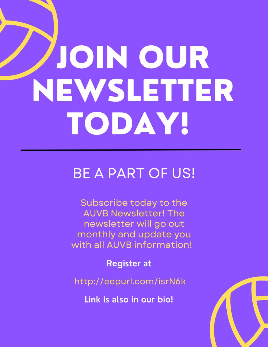 Subscribe to the AUVB newsletter to stay up to date and get a sneak peak of what AUVB is all about!! 🥳

Subscribe here: eepurl.com/isrN6k