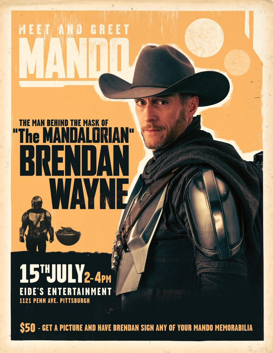 Steve Byrne (@stevebyrnelive) on Twitter photo PITTSBURGH! Meet MANDO himself, the man behind the mask <a href="/BRENDANWAYNE/">Brendan Wayne</a> 7/15 <a href="/Eides/">Eide's Entertainment</a> downtown. I'll be there too doing some comic shopping. JOIN US! This is the way #TheMandalorian #Mando #pittsburgh PITTSBURGH! Meet MANDO himself, the man behind the mask <a href="/BRENDANWAYNE/">Brendan Wayne</a> 7/15 <a href="/Eides/">Eide's Entertainment</a> downtown. I'll be there too doing some comic shopping. JOIN US! This is the way #TheMandalorian #Mando #pittsburgh