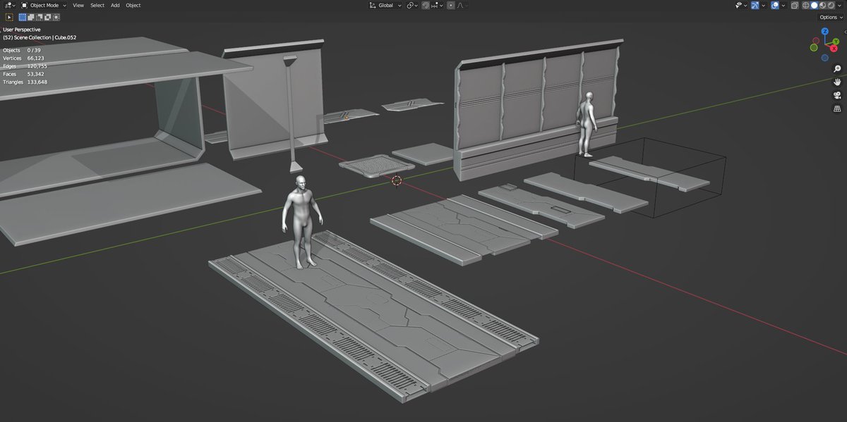 Excited to share my progress on this sci-fi project! Here's a sneak peek of the modular blockout pieces I'm working on. Stay tuned for more updates! #SciFiArt #WIP #3db #gameart