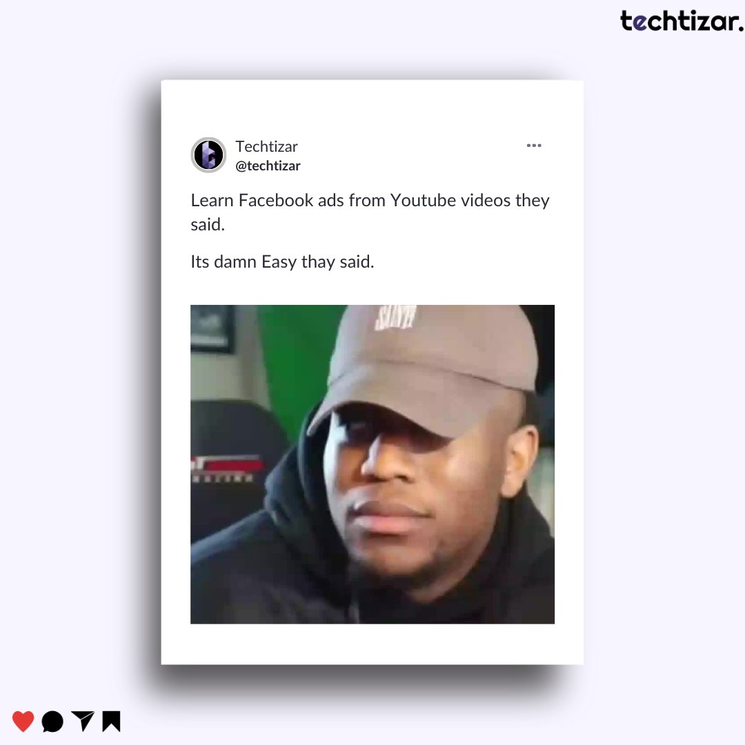 techtizar's tweet photo. 🎥 Learning Facebook Ads from YouTube Videos, They Said... "It's Damn Easy!" 🙃 Let #Techtizar guide you with expert knowledge and make your ad journey truly effortless. Let's level up together! 💼🚀 #FacebookAds #ExpertGuidance https://t.co/odN5PLDdOP