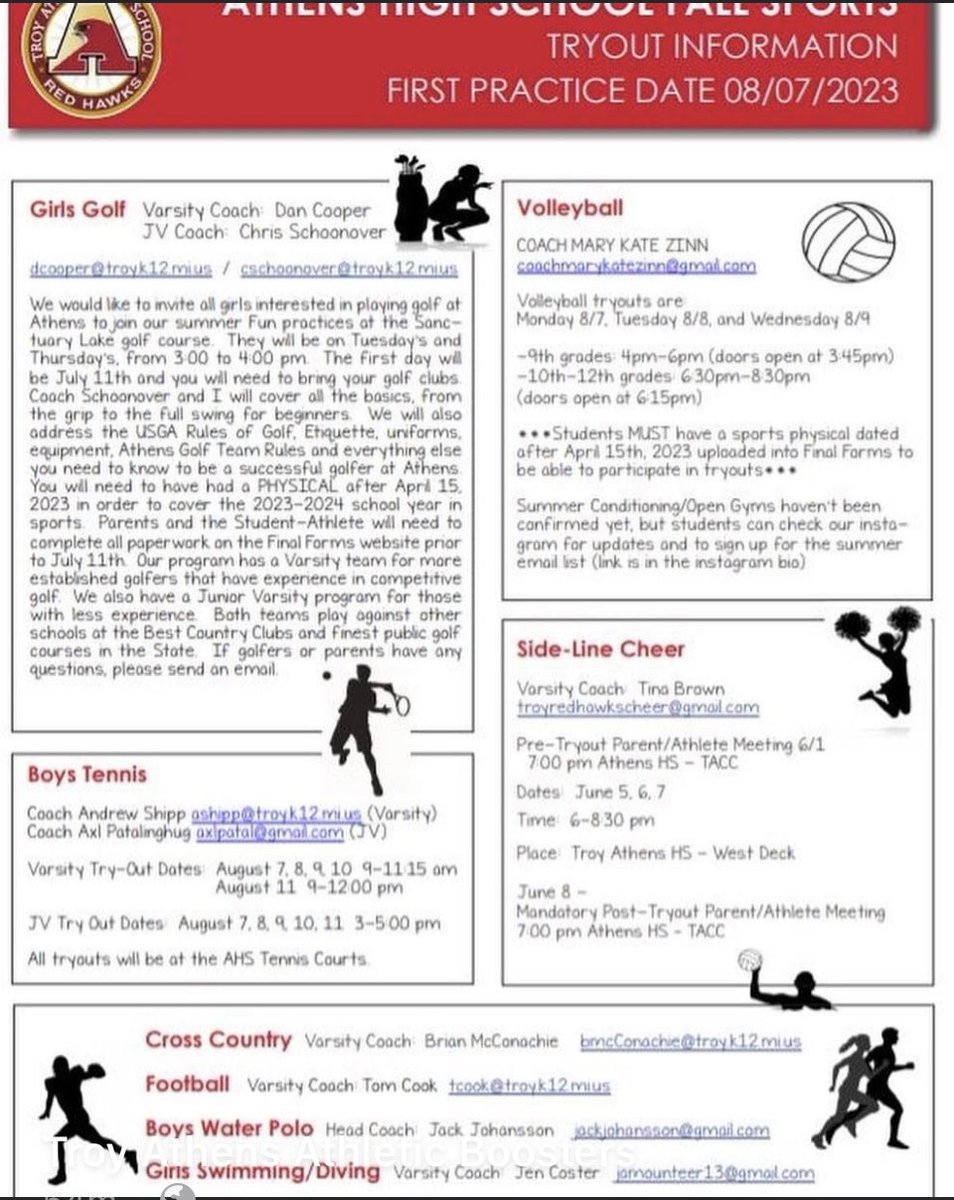 8th graders interested in fall sports at Athens