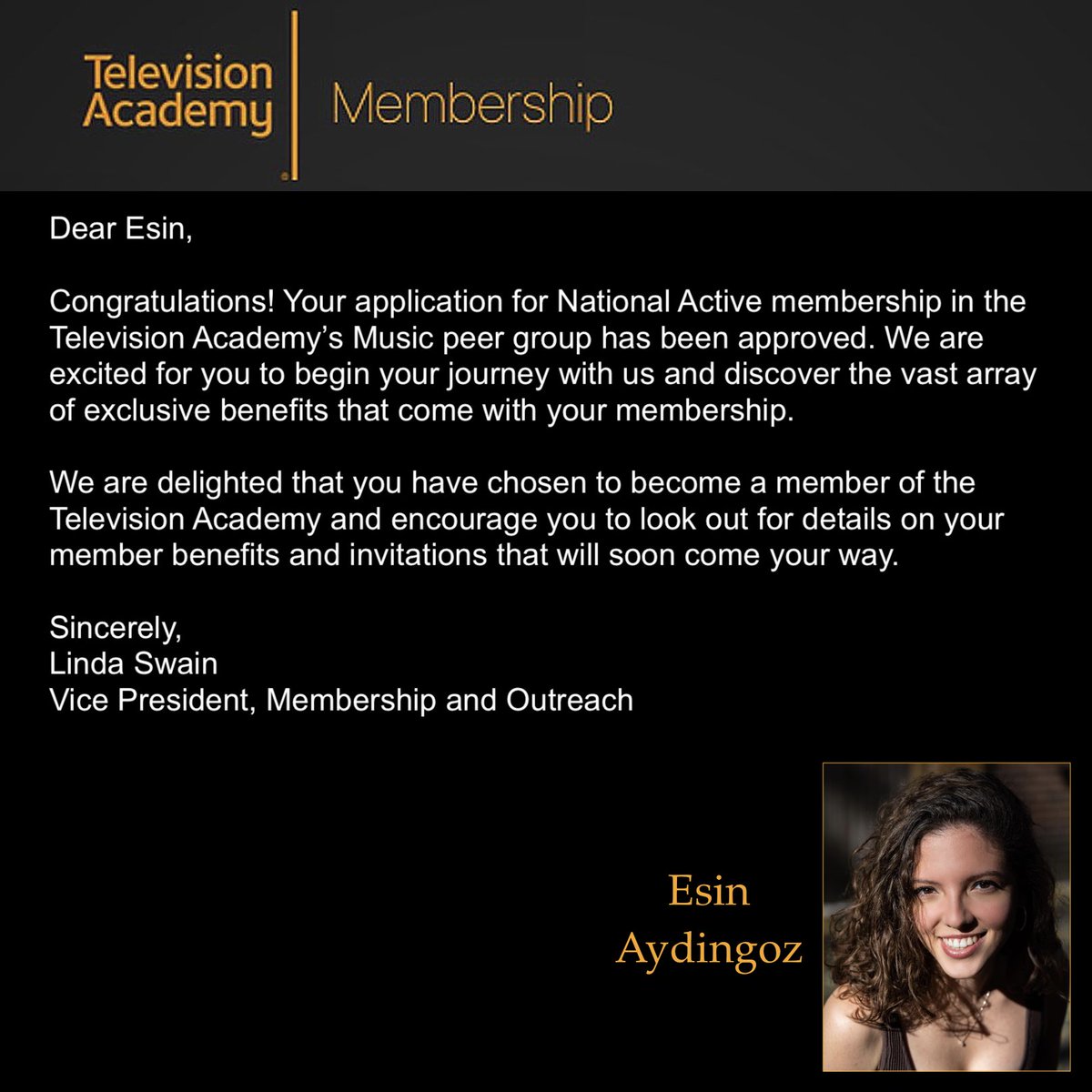 Please help us welcome the newest member to the Television Academy, our wonderfully talented client, who has one of the biggest hearts in our industry,
@esinaydingoz! 

#esinaydingoz #femalecomposer #televisionacademy #tvacademy @bmi #composer #tvcomposer #womancomposer #soproud