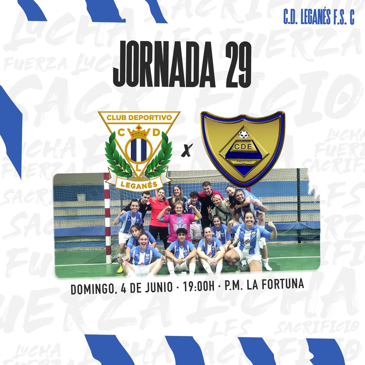 PRÓXIMO PARTIDO | Y el plato fuerte del fin de semana será para el <a href="/CDLeganesFS_Fem/">C.D. Leganés Fútbol Sala Femenino</a> C que deberá ganar a <a href="/amistad_94/">CDE Amistad 94</a> para seguir peleando por el ascenso a Primera Regional ¿Os venís a La Fortuna a volver a revivir el espíritu LFS? ✨

#VamosLega 🥒🤍💙
