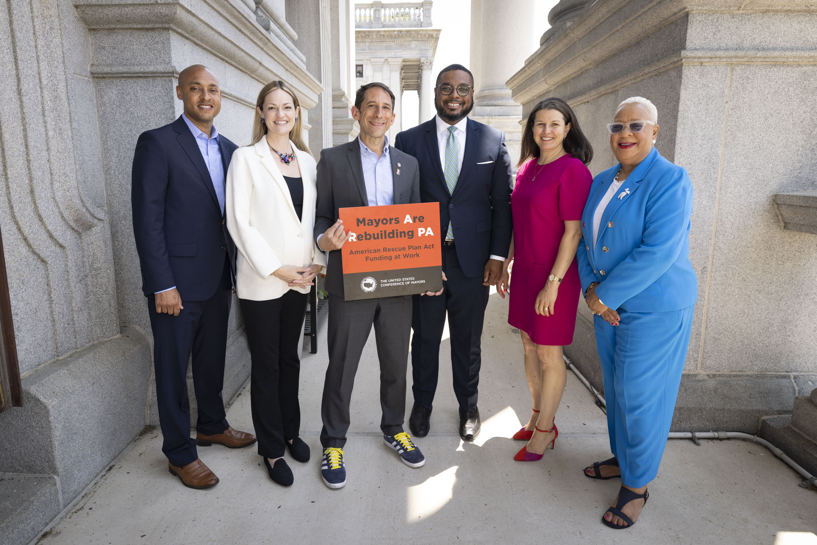 Williamsport Mayor Derek Slaughter, Scranton Mayor Paige Cognetti, Allentown Mayor Matt Tuerk, Lt. Gov. Austin Davis, Lancaster Mayor Danene Sorace, Harrisburg Mayor Wanda Williams