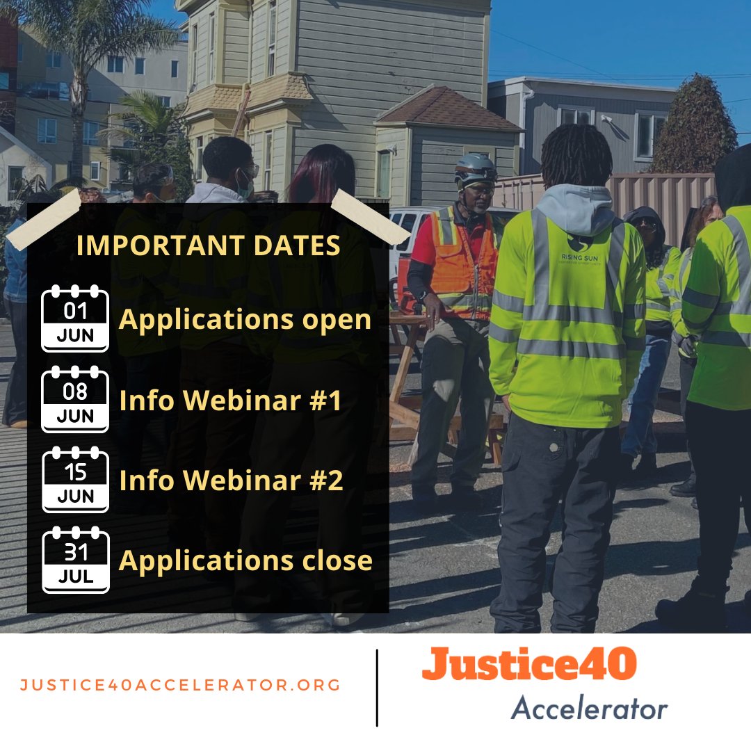 Applications are now open!

Since 2021, nearly $30M in grants have been awarded to organizations in
the #Justice40Accelerator. You can connect your community to the benefits
of the #Justice40 Initiative, too.

Apply today to join the next cohort! ▶️
Justice40Accelerator.org