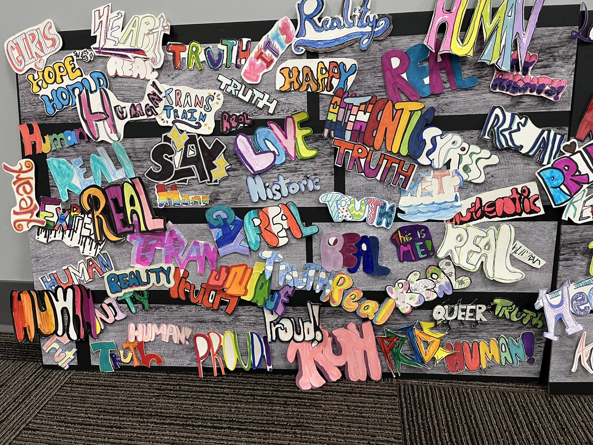 HEART Forum art activism project today! These students created a graffiti wall that will be displayed and travel from school to school. So proud of them! It was a day filled with love. 
🏳️‍🌈❤️🧡💛💚💙
<a href="/ocsbLead/">Leadership Development Team</a> <a href="/OCSBelementary/">Student Success Elementary</a> #ocsbArts #ocsbPride