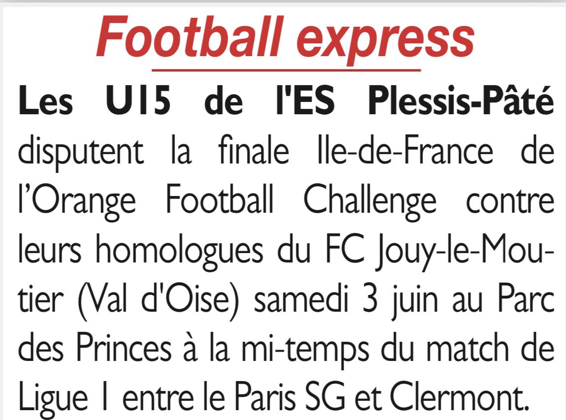 Philippe Wolak (@philippewolak) on Twitter photo On en parle dans <a href="/LeRep91/">Le Rép 91</a> J-2 finale de l’Orange Football Challenge <a href="/OrangeIDF/">Orange Île-de-France</a> au Parc des Princes à la mi-temps de <a href="/PSG_inside/">Paris Saint-Germain</a> contre <a href="/ClermontFoot/">Clermont Foot 63</a>. Les jeunes du <a href="/FcJouy/">Fc Jouy Le Moutier</a> (95) et #ESPlessisPâté (91) <a href="/LPIFF75/">Ligue de Paris Île-de-France de Football</a> #OrangePasseurdEmotions <a href="/TeamOrangeFoot/">Team Orange Football</a> On en parle dans <a href="/LeRep91/">Le Rép 91</a> J-2 finale de l’Orange Football Challenge <a href="/OrangeIDF/">Orange Île-de-France</a> au Parc des Princes à la mi-temps de <a href="/PSG_inside/">Paris Saint-Germain</a> contre <a href="/ClermontFoot/">Clermont Foot 63</a>. Les jeunes du <a href="/FcJouy/">Fc Jouy Le Moutier</a> (95) et #ESPlessisPâté (91) <a href="/LPIFF75/">Ligue de Paris Île-de-France de Football</a> #OrangePasseurdEmotions <a href="/TeamOrangeFoot/">Team Orange Football</a>