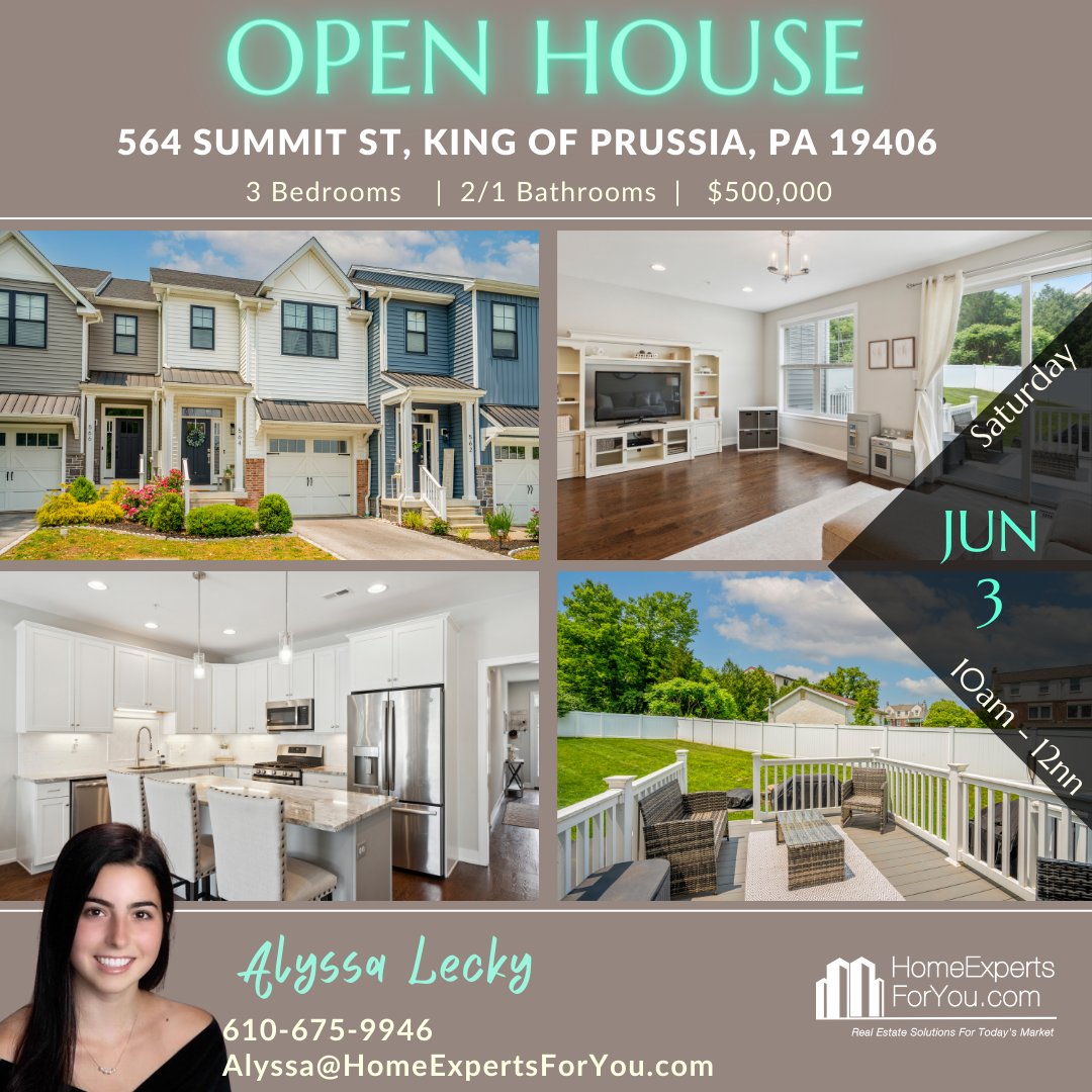 HomeExpertsTeam's tweet photo. #OpenHouse 🎈

An absolutely gorgeous 🤩 #3bedroom townhome nestled at the end of a quiet cul-de-sac street. Located near Valley Forge Park, easy access to major highways &amp; just a few miles from King of Prussia Mall &amp; KOP town center. Contact Alyssa today!
#homeexpertsforyou https://t.co/GJFZadV1no