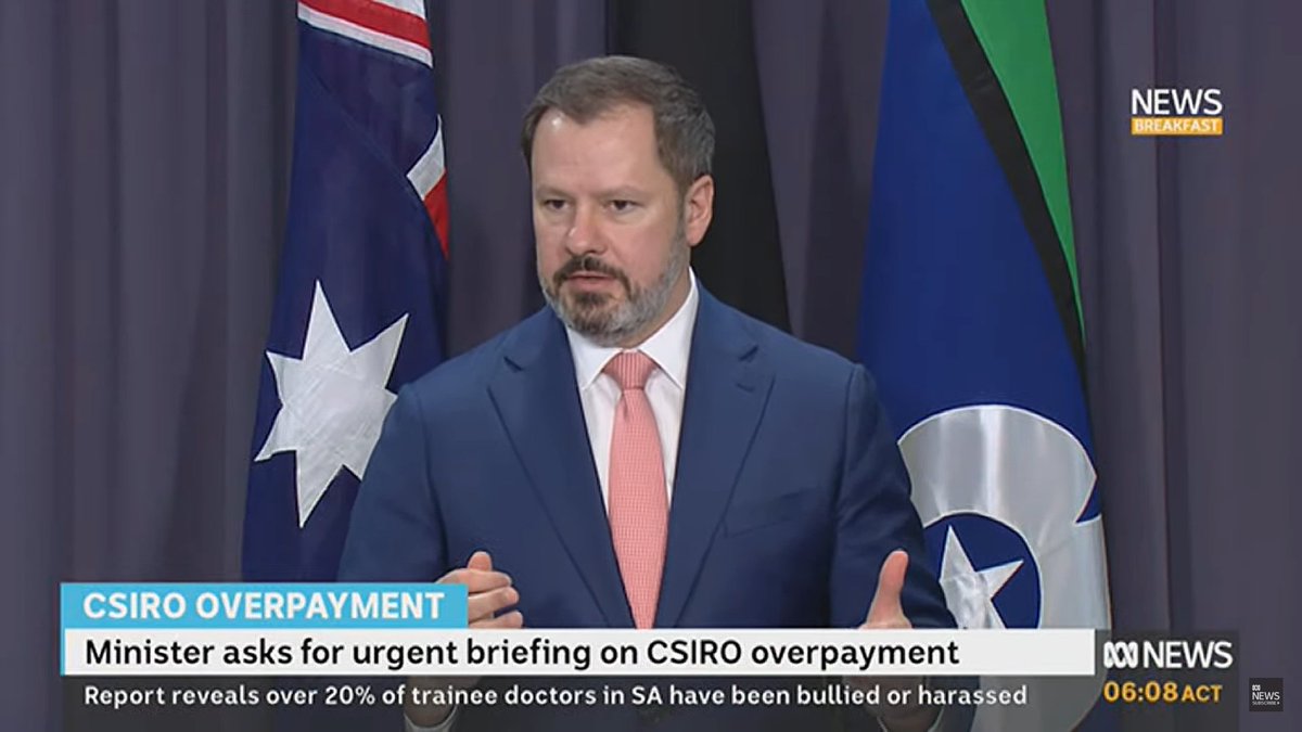 Ed Husic's suit yesterday was a little to near The Blue Suit Cult's preferred shade of blue for my liking but I'm prepared to overlook that sartorial sin because of the excellent pink tie. 
The greying beard is, umm, hot, too. 
#GenderBalancingClothingCommentary 
#NewsBreakfast