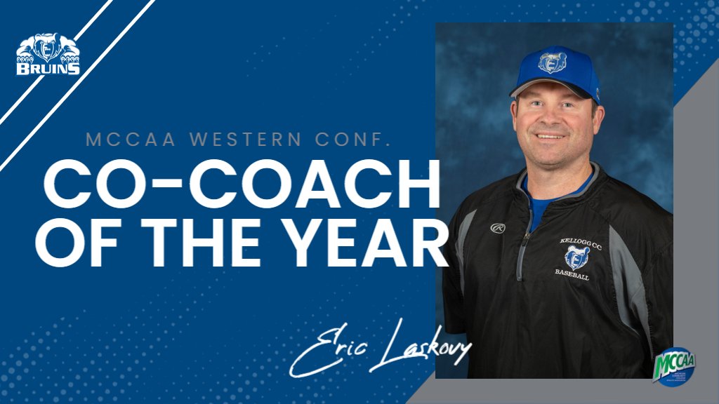 🚨⚾️ Last, but not least the fearless leader of the #KCCBaseball team, Head Coach Eric Laskovy notched @MichCCAA Western Conf. Co-Coach of the year. The Bruins finished the season with EIGHT post-season award winners! #BruCru @BaseballKellogg