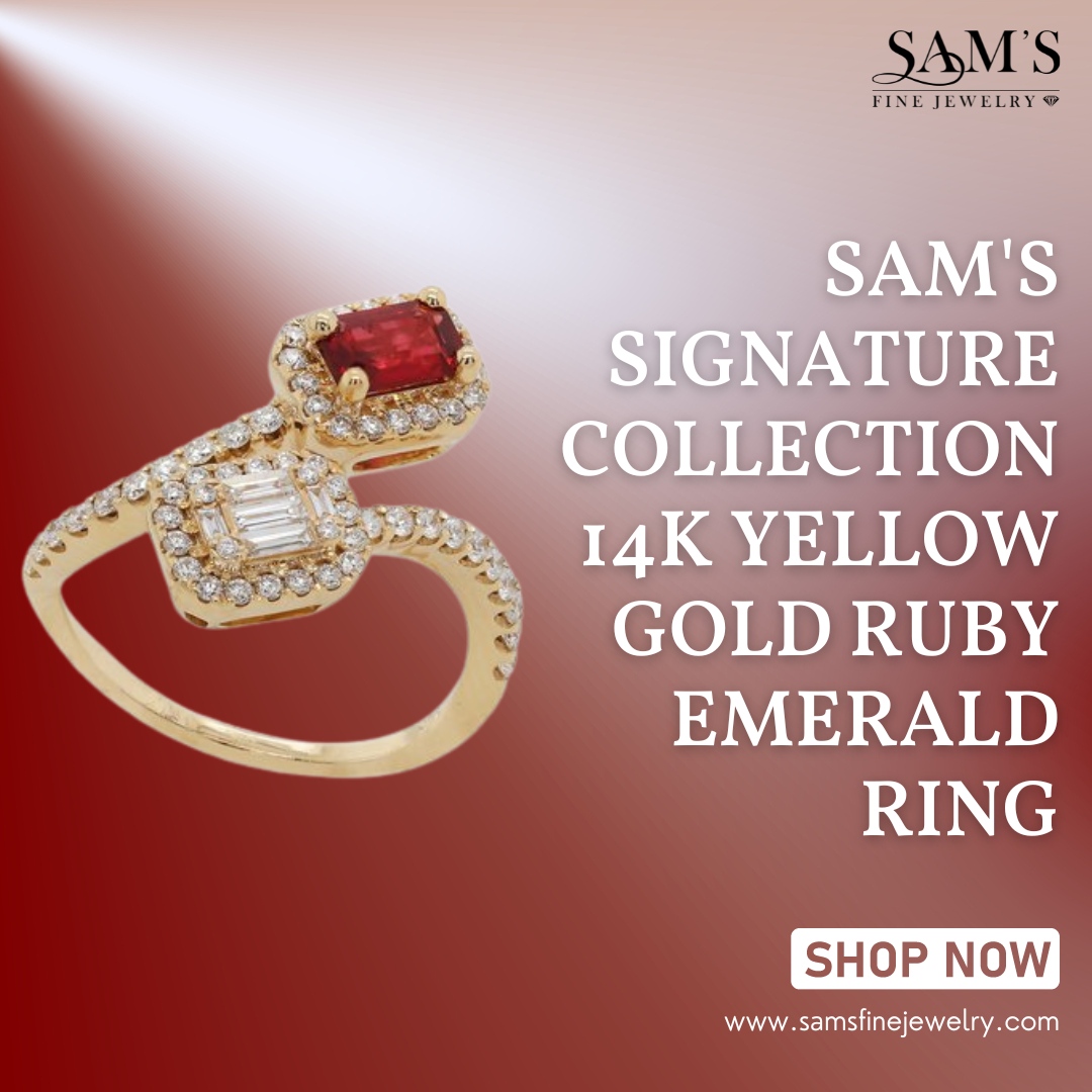 If you're looking for a piece of jewelry that exudes elegance and sophistication, look no further than Sam's Signature Collection 14k Yellow Gold Ruby Emerald Cut Ring. 

#samsfinejewelry #bridaljewelry #diamonds #jewelry #bands #bangles #bracelets #chains #earrings