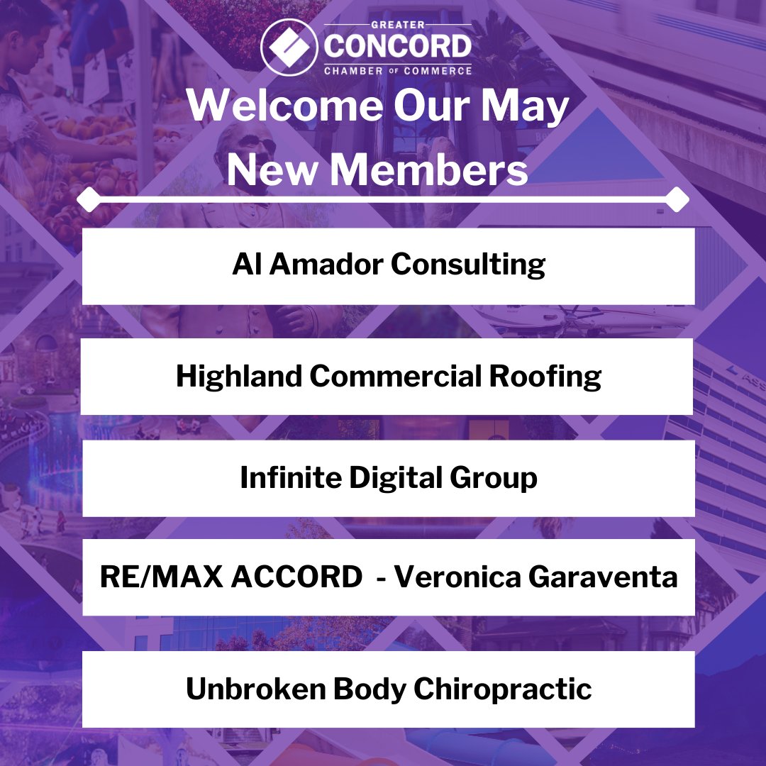 Concord Chamber (@concordchamber1) on Twitter photo Welcome our May New Members!
Al Amador Consulting
Highland Commercial Roofing
Infinite Digital Group
<a href="/GaraventaHomes/">Veronica Clyatt Garaventa ~ Realtor®</a>
Unbroken Body Chiropractic Welcome our May New Members!
Al Amador Consulting
Highland Commercial Roofing
Infinite Digital Group
<a href="/GaraventaHomes/">Veronica Clyatt Garaventa ~ Realtor®</a>
Unbroken Body Chiropractic