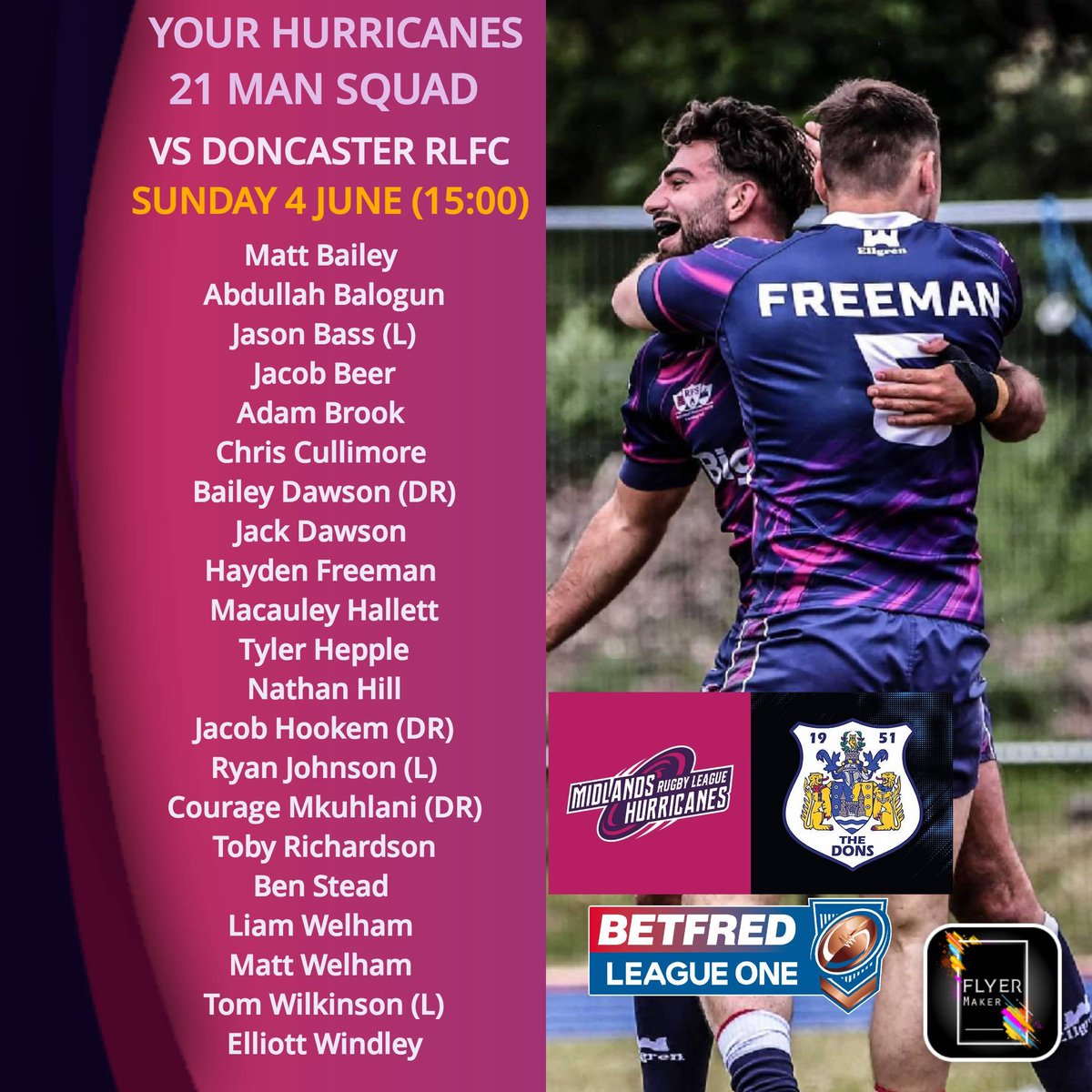 HurricanesRLFC's tweet photo. 🌪️ YOUR SQUAD FOR SUNDAY 🌪️

Here are your 21 Canes for Sunday's clash against Doncaster!

🤝 Dawson, Hookem and Mkuhlani on DR from Cas
🔙 Ex-Bear Jason Bass returns on loan with Ryan Johnson
🖐️ Wilkinson still in contention

The 18-man squad will be released on Sunday! 

#COYC https://t.co/JsydEOU3rg