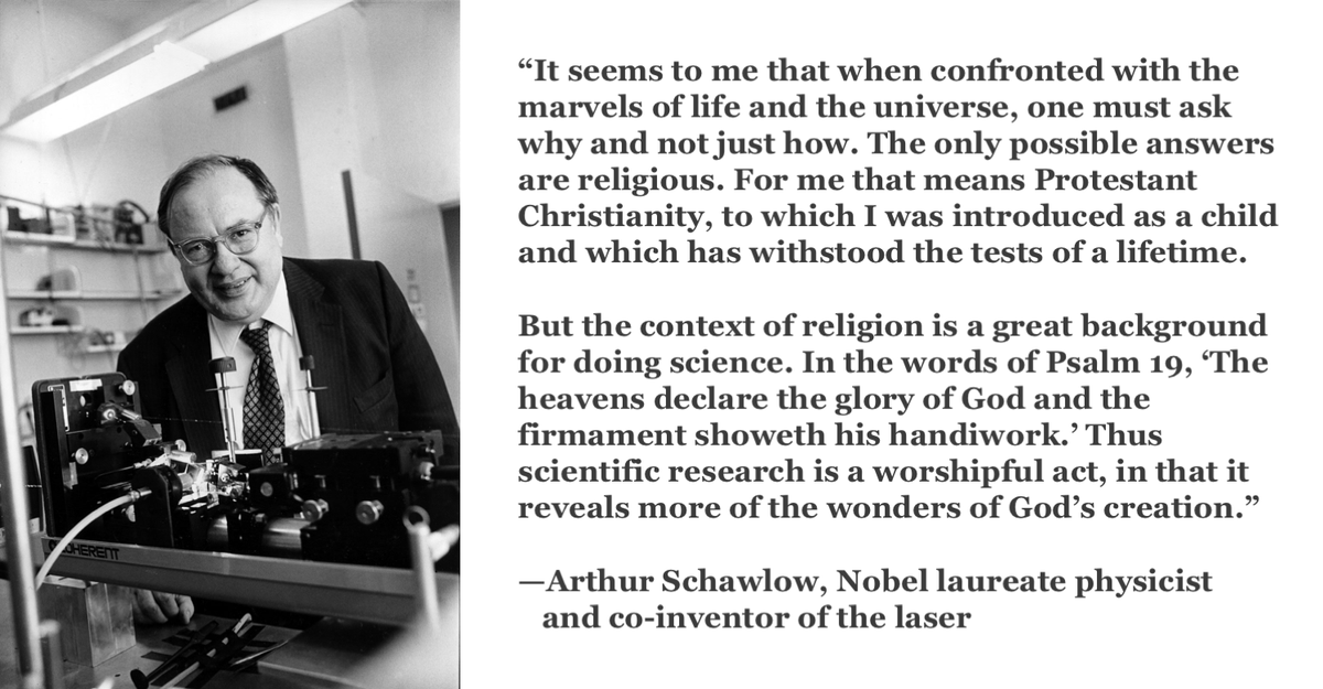 sarahsalviander's tweet photo. Nobel laureate physicist Arthur Schawlow considers scientific research a "worshipful act" because it reveals more of the wonders of God's creation.

This idea goes back hundreds of years to Isaac Newton, who considered science a form of "true worship." https://t.co/0yRDWm3uXR
