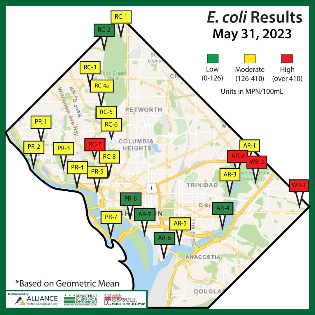 AllianceForBay's tweet photo. Our weekly results will now be reported using the Geometric Mean with a standard of 126 MPN. Always take caution recreating after a rain event! Thanks to @AnacostiaRrkper, @LoveRockCreek, @GoNatureForward, @DOEE_DC, and @MayorBowser! #WhatsInTheWater #DCCitizenScience https://t.co/Qim5nUnVuW