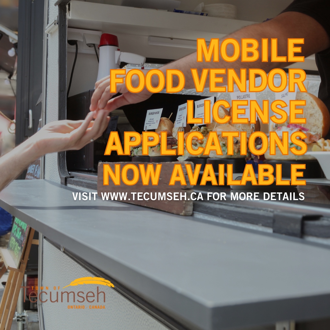The Town of Tecumseh has launched a Mobile Food Vendor license for Refreshment Vehicles and Frozen Treat Vehicles.  

Licenses are valid until December 31 of the current year. For more information on how to apply for a license, please visit tecumseh.ca/en/living-here…