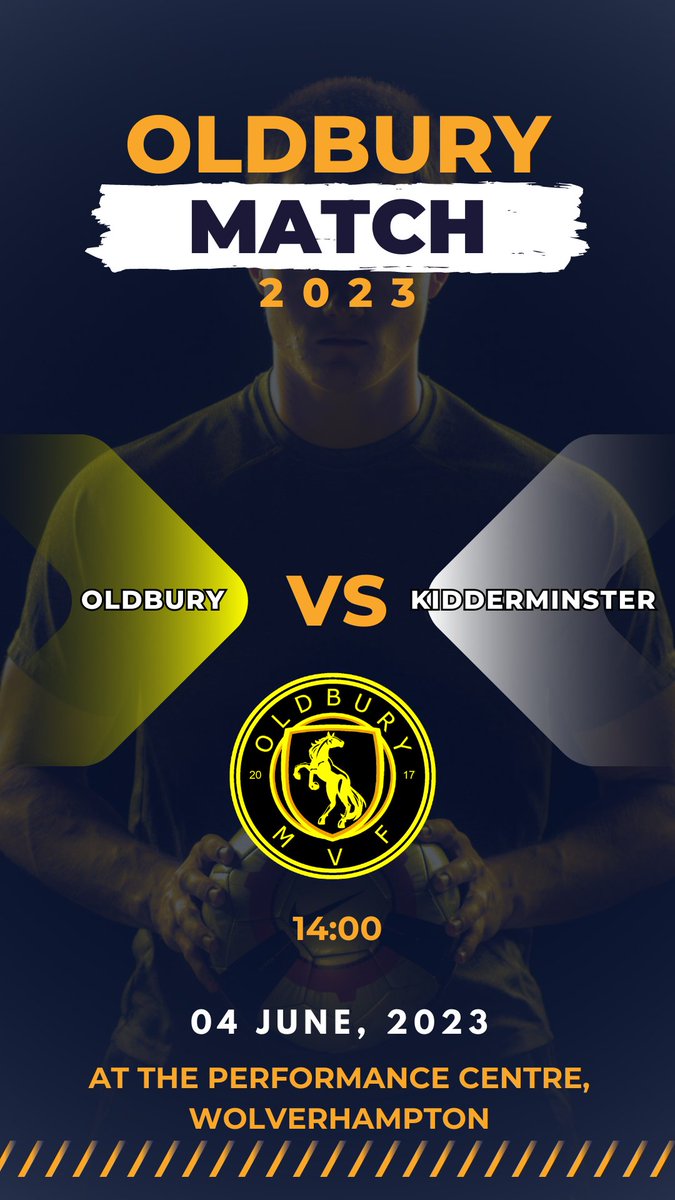 📢 Match Announcement! 📢

🆚 Team: Oldbury vs. Kidderminster 
🕑 Date: June 4, 2023 
🕑 Time: 2:00 PM 
📍 Venue: Performance Centre, Wolverhampton

Join us at the Performance Centre in Wolverhampton and cheer us on as we strive for victory! 🙌⚽️
#TeamOldbury #MatchAnnouncement