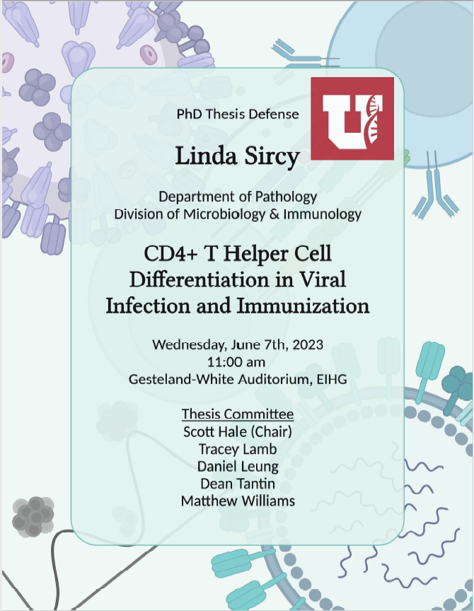 University of Utah Microbiology & Immunology (@uofumandi) on Twitter photo Please join us for Linda Sircy's thesis defense on June 7, 2023 at 11:00a. <a href="/UofUPathology/">University of Utah Pathology</a> <a href="/UUHSResearch/">UofUHealthResearch</a> Please join us for Linda Sircy's thesis defense on June 7, 2023 at 11:00a. <a href="/UofUPathology/">University of Utah Pathology</a> <a href="/UUHSResearch/">UofUHealthResearch</a>