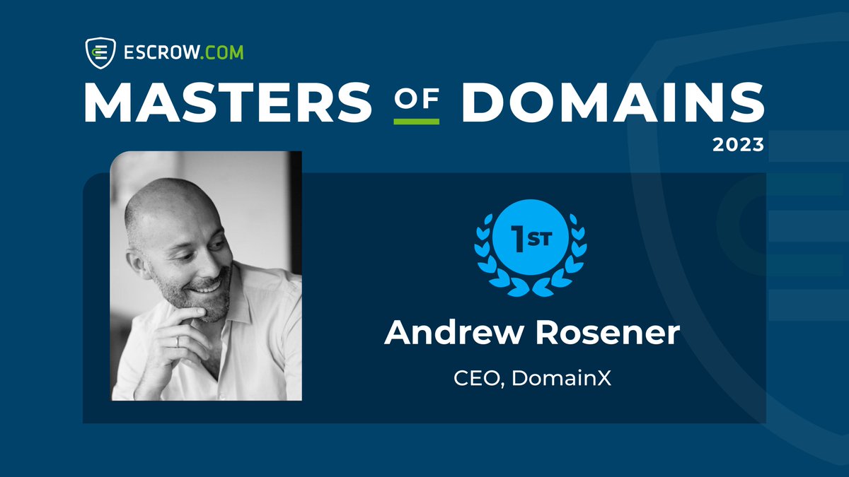 #1 A massive congratulations to @andrewrosener, Founder & CEO of @MediaOptions for being named Escrow.com's Master of Domains for 2023. Andrew has now won the award five times in a row 🏆