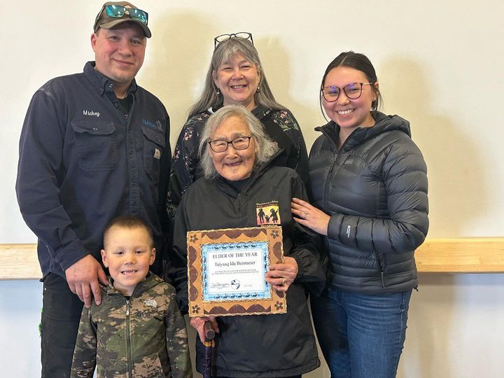 Congratulations, Ida Taiyaaq Biesemeier. Biesemeier was recognized as the Elder of the Year by the Native Village of Kotzebue. There are five generations in this picture!