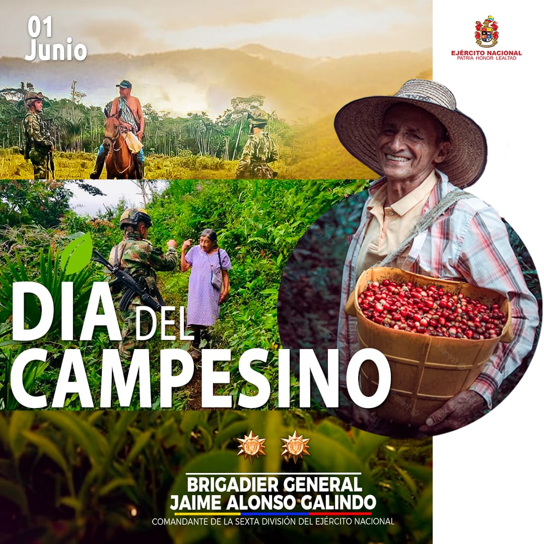 Los hombres y mujeres de la #SextaDivisión, del @COL_EJERCITO, exaltamos el trabajo de aquellos campesinos que con sus manos cultivan la tierra y proveen alimentos a nuestras familias.

#DíaDelCampesino