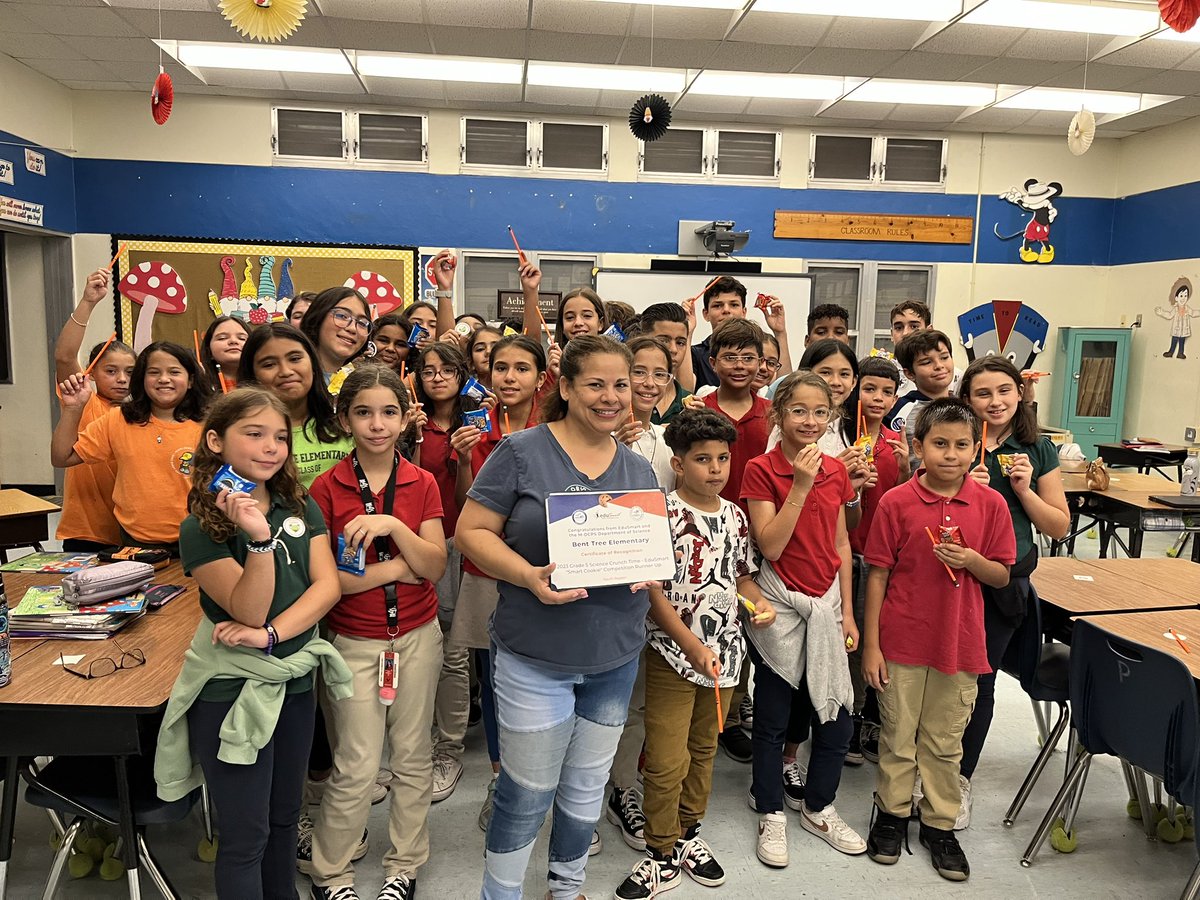 MEtweedy's tweet photo. On behalf of EduSmart &amp; the Dept. of Science, congrats to  the 2023 “Smart Cookie” competition Runner-Up for the South Region - Bent Tree Elementary. Shout out to Ms Pou, her team &amp; the Gr5 students!  @EduSmartScience @MDCPSSouth @MDCPSSci @NestorEMarcia @AileenVega123 https://t.co/SqHqoWMp5g