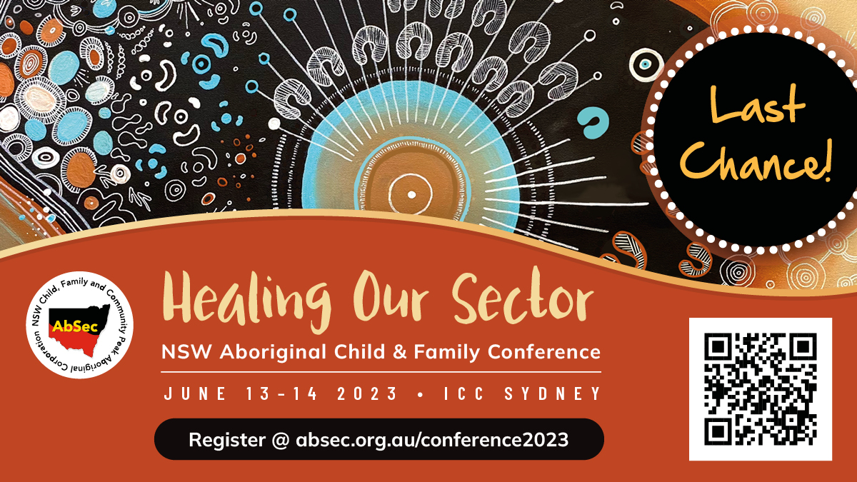 Have you secured your tickets to our 2023 NSW Aboriginal Child & Family Conference? Registrations CLOSE TODAY at midday! Don't miss out! Register here: absec.org.au/conference2023…. #absecconference #conference #childprotection #reconciliation