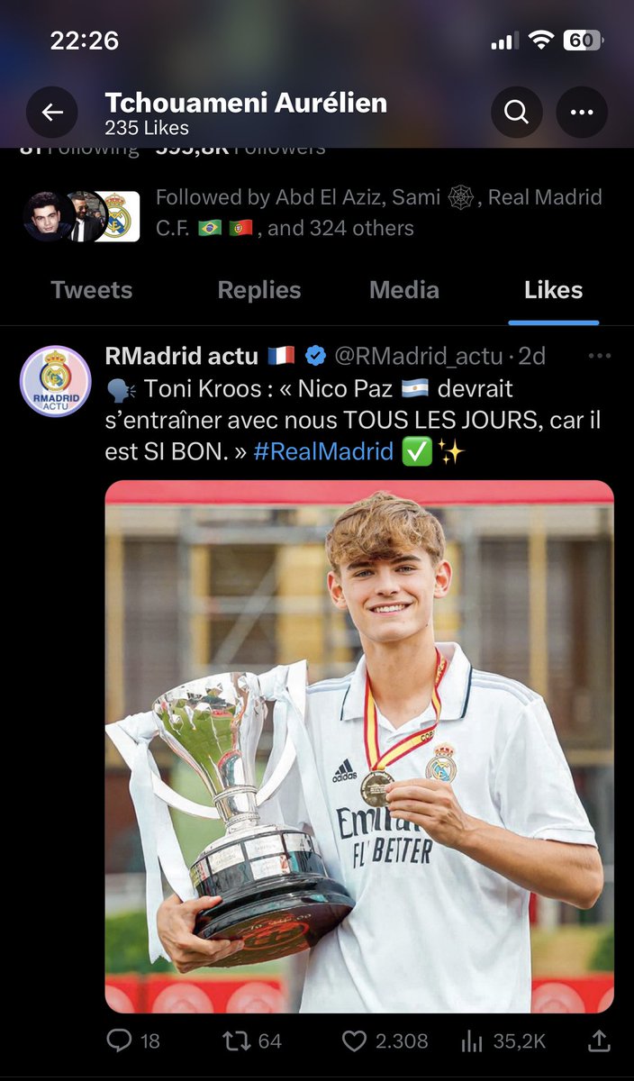 So after Kroos, Nico Paz receives approval even from Tchouaméni.