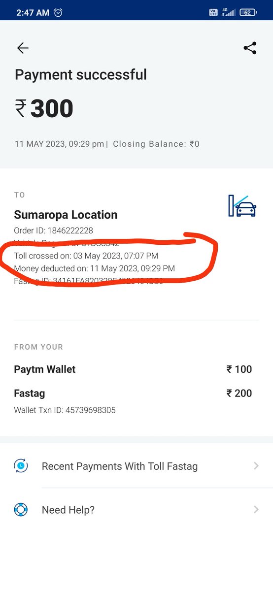 deathlyha's tweet image. Original tweet attached
Ur response in my inbox attached
Wallet balance proof with date and time attached
SS of vehicle crossing toll with date n time attached

AB KYA KEHNA HAI?
@vijayshekhar @Paytm @Paytmcare @consumerforum_ #scammers #paytmmatkaro #avoidpaytm #paytmdoingfraud