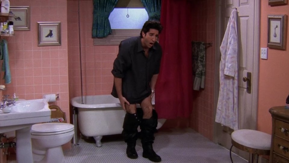 Ross is wearing leather pants!!! Make a pair of paste pants! | Leather pants,  Pleather pants, Leather