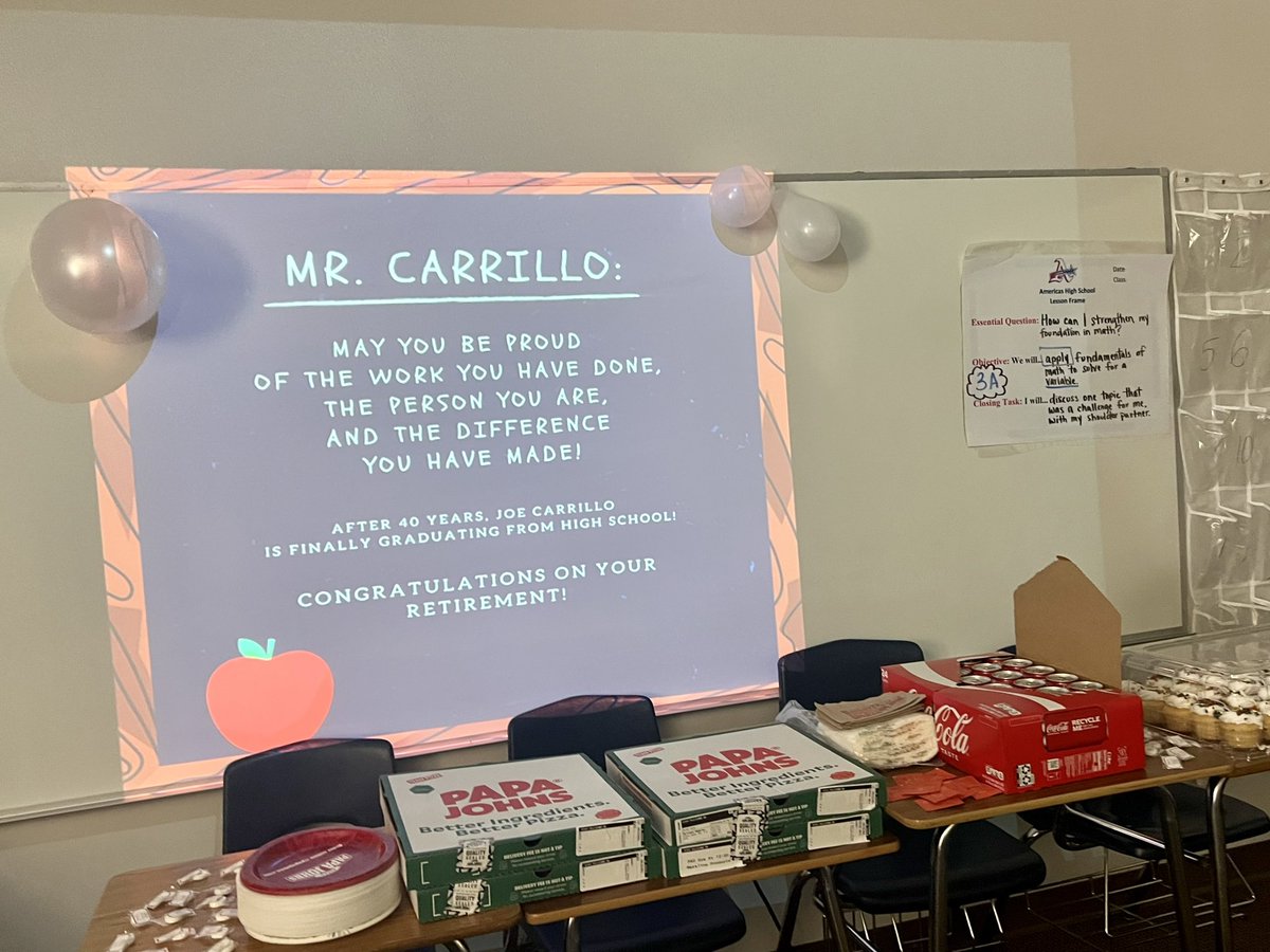 Jessica Aguirre (@jaguirreahs) on Twitter photo Our last lunch of scholar year 2022-2023 with Coach Isaac, Mr. Sanchez, Mr. Mendoza, Coach Guerrero, Ms. Moran and Ms. Vera celebrating Mr. Carrillo’s retirement.
Thank you Ms. Vera for organizing a beautiful farewell.
<a href="/Americas_HS/">Nancy Torres</a> #BlazeUpAsUp #Blazinghearts #BlazerNation Our last lunch of scholar year 2022-2023 with Coach Isaac, Mr. Sanchez, Mr. Mendoza, Coach Guerrero, Ms. Moran and Ms. Vera celebrating Mr. Carrillo’s retirement.
Thank you Ms. Vera for organizing a beautiful farewell.
<a href="/Americas_HS/">Nancy Torres</a> #BlazeUpAsUp #Blazinghearts #BlazerNation