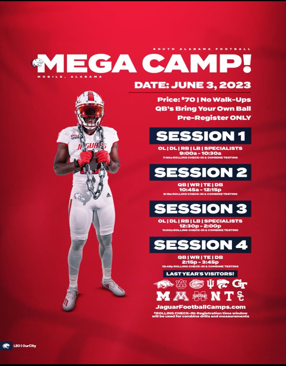 awigginsjr68's tweet image. I will be at Session 3 of Mega Camp this Saturday in Mobile. #Classof24 #OffensiveGuard @Govs_Recruiting @AamufbR @RecruitLouisian @On3Recruits @One11Recruiting @GoMocsFB @JagsFB_Recruits @embaustert @FAMU_FB @McNeeseFootball @Nicholls_FB @LSUFBrecruiting  @BamaStateFB