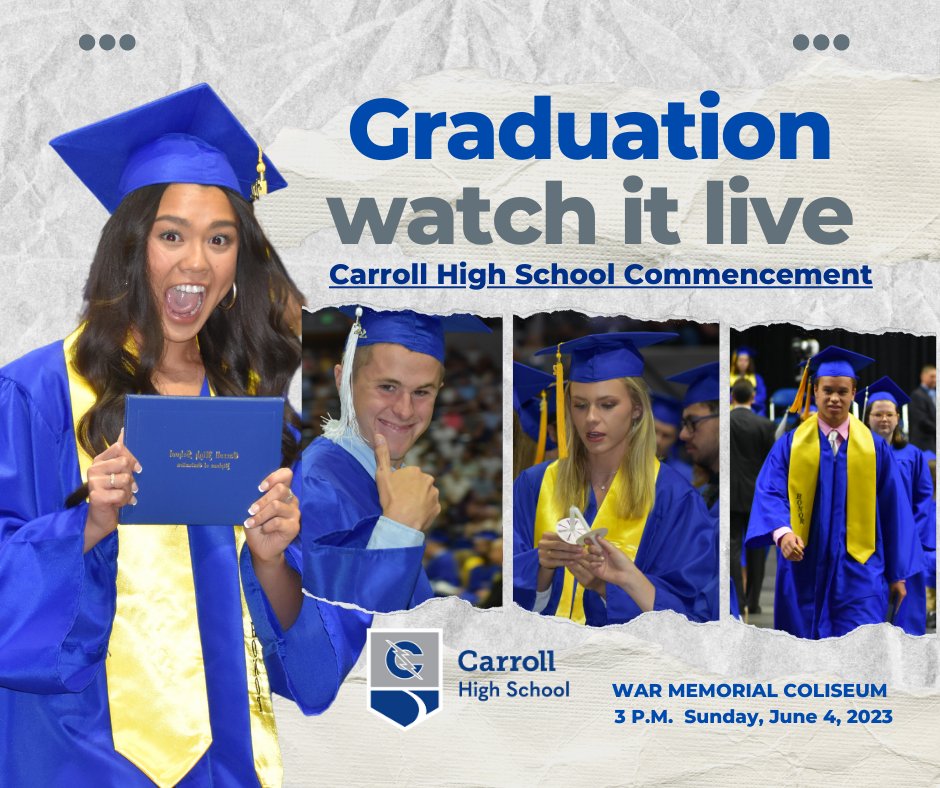 NWAllenSchoolFW's tweet photo. Carroll High School Commencement begins at 3 p.m. this Sunday, June 4. Doors open at 2 p.m. 

You can watch it live if you cannot make it in person by clicking the link below. #CHS2023 #WeAreNACS

Carroll High School Commencement https://t.co/RSdvDSVs5M https://t.co/xXs66lRzTD