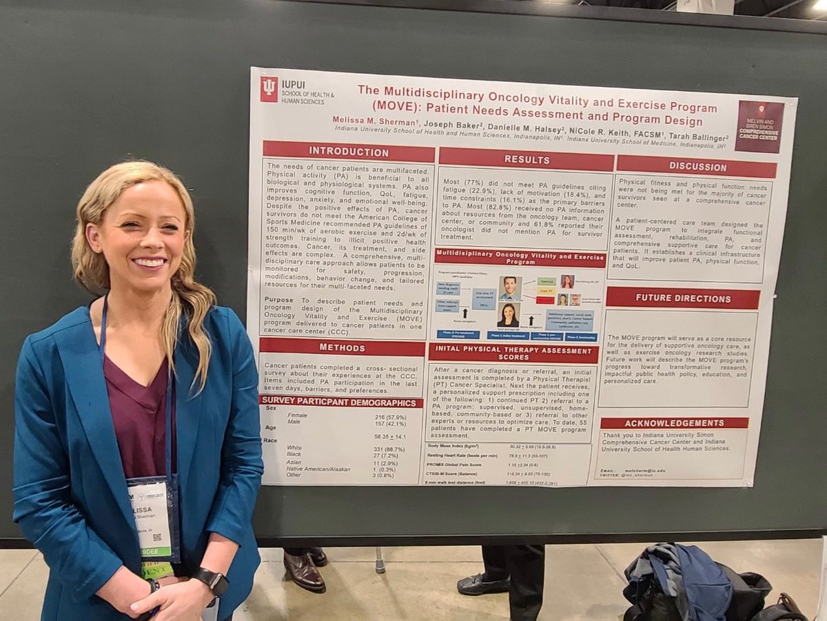 Another great day @ACSMNews #ACSM23 sharing @IUCancerCenter MOVE program. Thank you to @TarahBallinger, @nicolekeithphd, @IUPUISHHS, and team for the amazing opportunity and support. #exerciseoncology