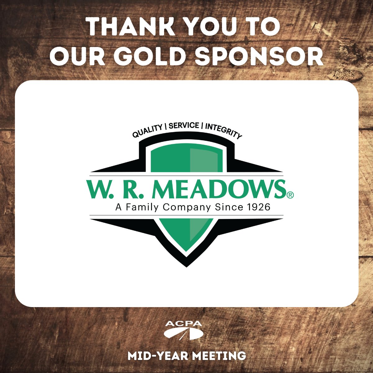 Thank you to W.R. Meadows for being a 2023 Gold Program Sponsor for the Mid-Year Meeting! #ACPAMidYear #concretepavement