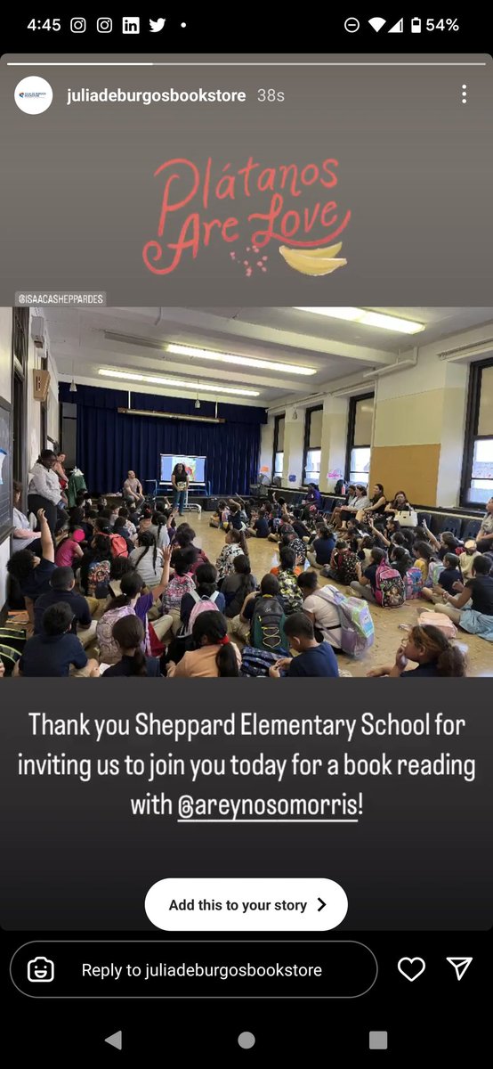 Thank you so much Dr. Yonaira Rodriguez for the opportunity to read Plàtanos Are Love at Sheppard Elementary School. The kids were so excited and engaged! They enjoyed talking about plàtanos 💜 They also asked great questions at the end. #platanosarelove