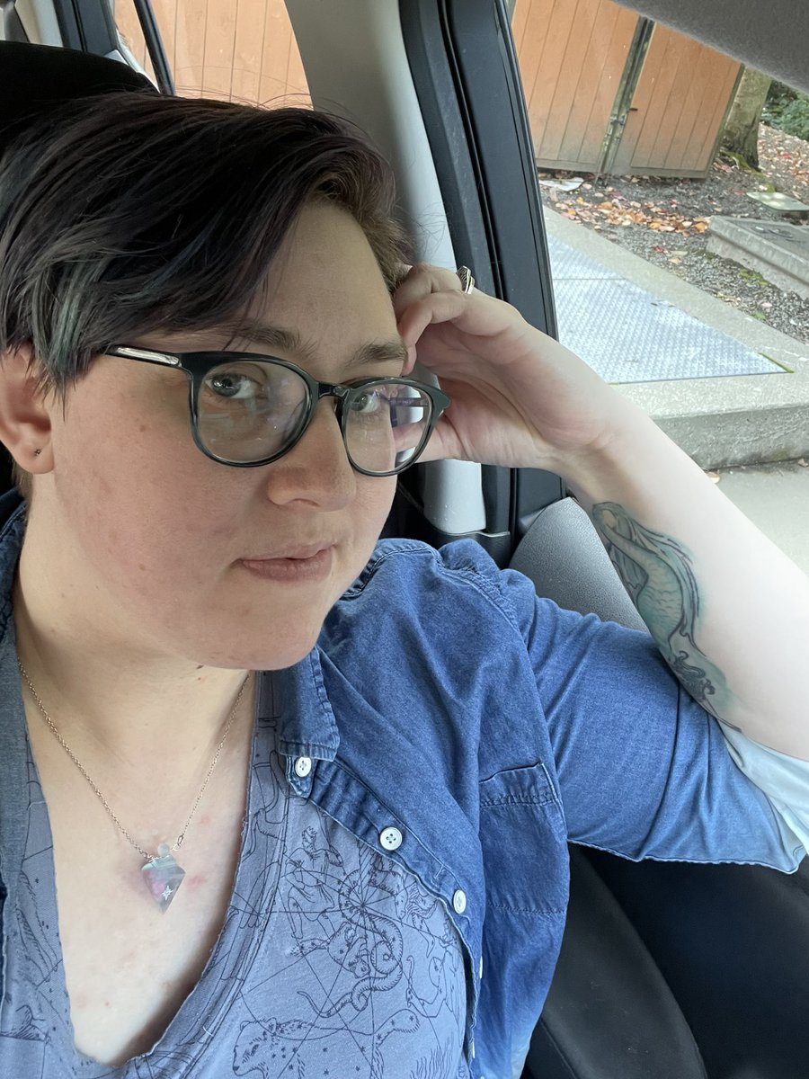 Hi, I’m Anna, she/they. I write books about and for queer and disabled teens and grown ups. I’m a nonbinary biromantic asexual, which informs many of my characters. Here’s a rare photo. #30DaysOfDisabledPride