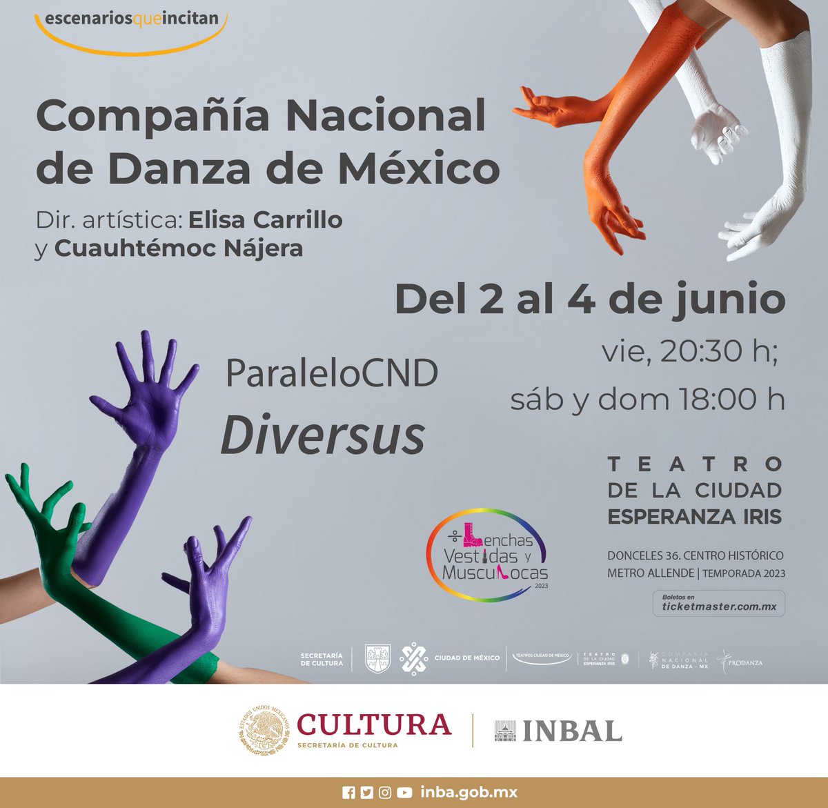 Acompaña a la <a href="/CNDanzaMX/">CNDanzaMX 🇲🇽🩰</a> en su temporada de “DIVERSUS” en el Teatro de la Ciudad Esperanza Iris.

En este programa las piezas coreográficas tienen como protagónico a la DIVERSIDAD.😍😄🏳️‍🌈

🎟️👉 bit.ly/3LnQIL3

#DiversidadINBAL
#ParaleloCND
