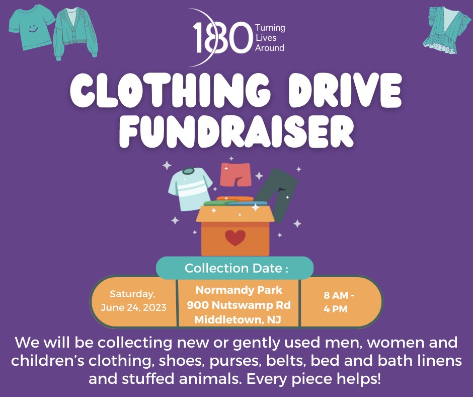 Please join us for our #180NJ Clothing Drive Fundraiser on June 24th!

Learn more: bit.ly/180ClothingDri…