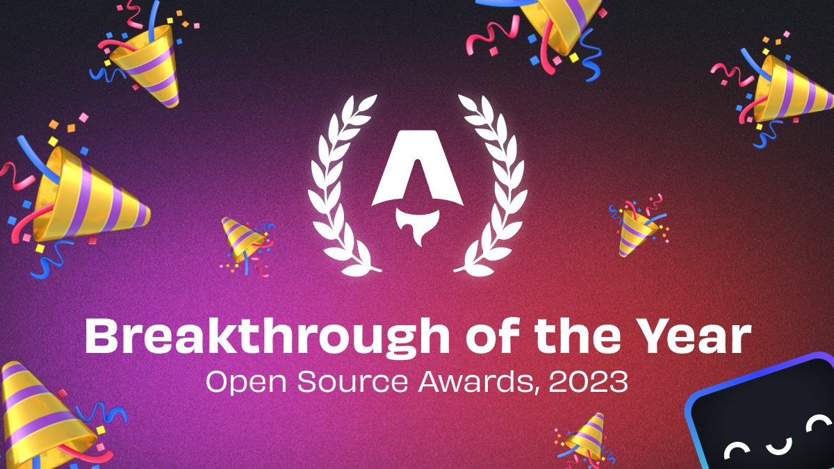 Astro was just named Breakthrough Project of the Year at JSNation! Thank you to everyone who voted! 💜