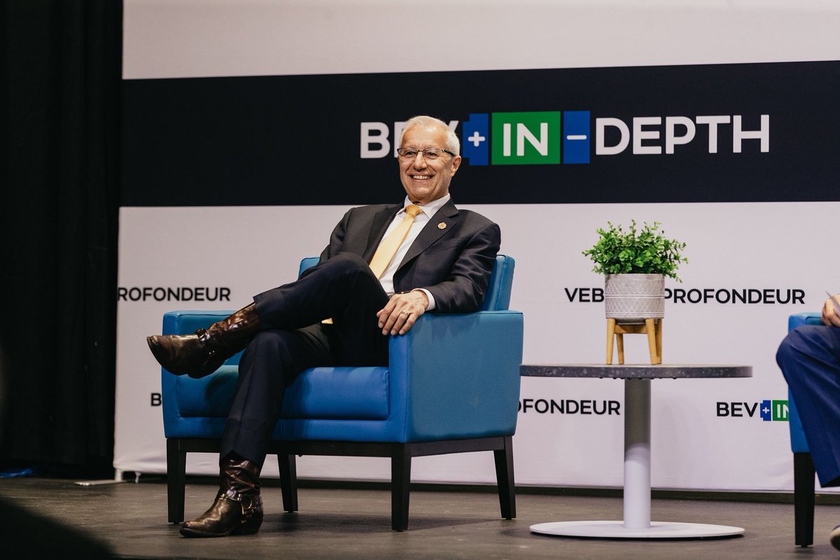 VictorFedeli's tweet photo. Pleasure to join @spaikin for a fireside chat at the #BEVInDepth2023 Mines to Mobility Conference in #Sudbury.
#NorthernOntario is at the heart of the #EV revolution. By strengthening our integrated supply chain, we are transforming the future state of battery electric vehicles! https://t.co/vx59zGsWu7