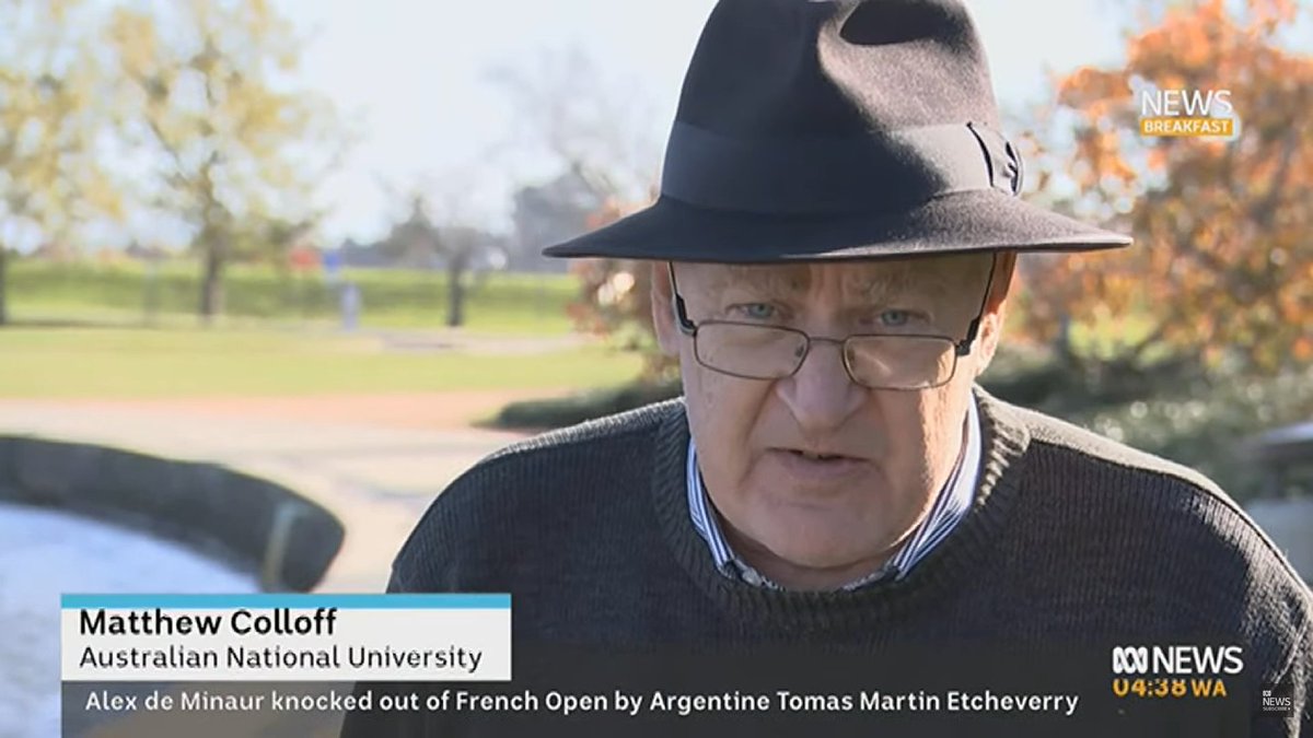 That is a fabulous hat, Matthew Colloff, but the specs make you look at least a decade older than you are. Reconsider. 
#GenderBalancingClothingCommentary 
#NewsBreakfast