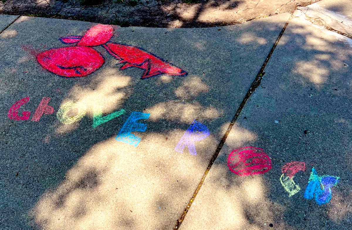 MrsSullivanB220's tweet photo. Loved admiring @BreidenbachAmy fourth graders chalk art today! In their words, “🌈 Grove Rocks! Have a good summer! 🌈” #WeBelong220 @GroveAve220 https://t.co/NF1cIIL65k
