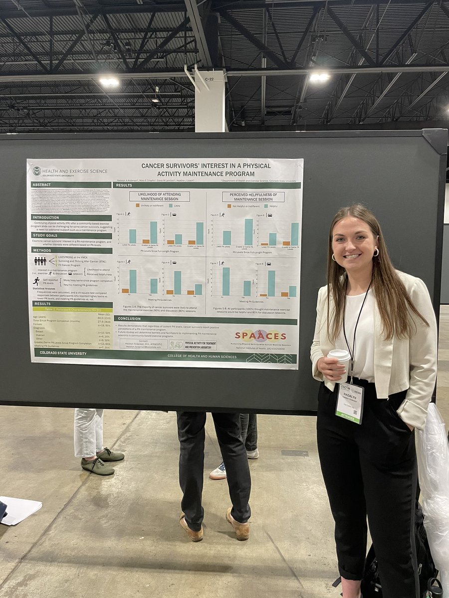 Busy day at #acsm23 for the PATP LAB 
.
.
.
Undergrad and masters students presented their data on Fit Cancer and SPAACES. 
.
.
.
PhD student, Emma presented data that informed her dissertation work.