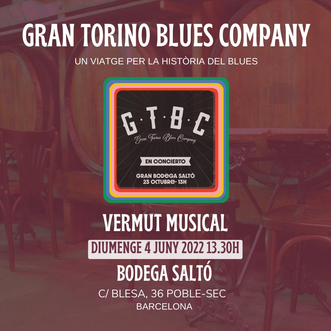 Diumenge tanquem la temporada de Vermuts Musicals amb el recorregut per la història del blues dels Gran Torino Blues Company

#poblesec #livemusic #BCN #musicaenviubarcelona #blues