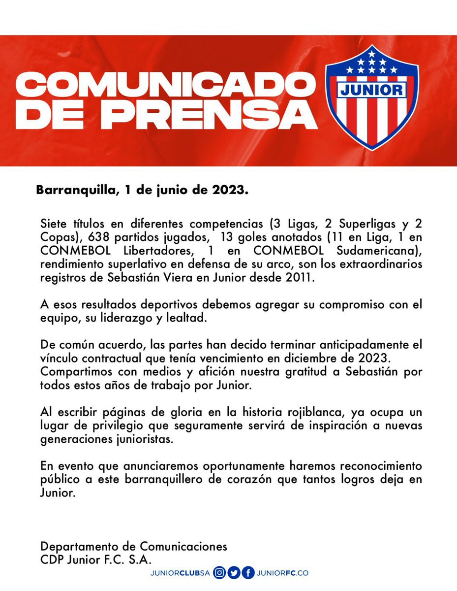 JuniorClubSA's tweet image. 📄 | COMUNICADO OFICIAL.