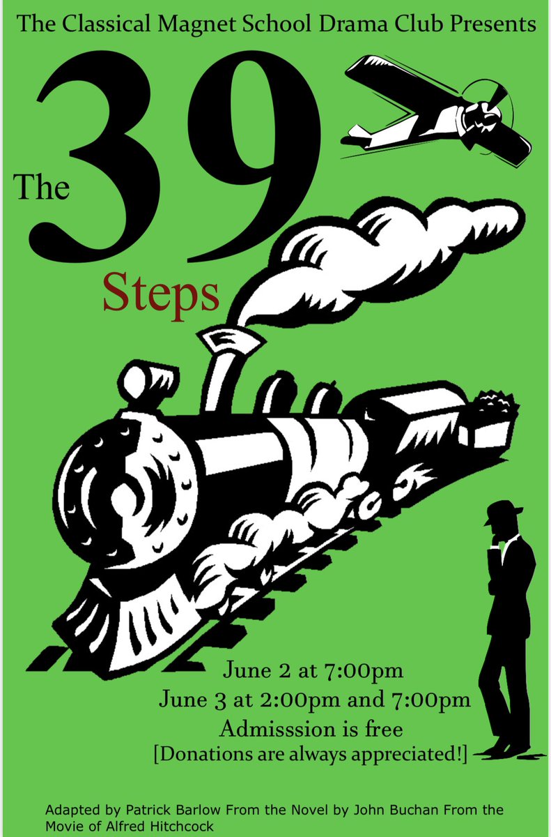 Join us for The 39 Steps at 7:00 on Fri 6/2 and 2:00 & 7:00 on 6/3. You’ll love this show & it’s our last performance of the year at Classical. @Hartford_Public @HartfordSuper @HPSArtsWellness