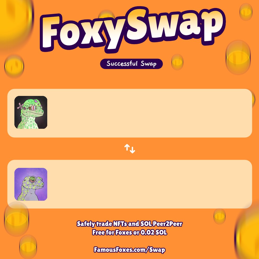 New swap completed! @FamousFoxFed #FamousFoxes
Use FoxySwap for secure P2P swaps.