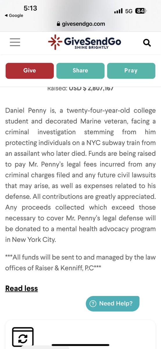 @alx #DanielPenny Hero. Good Samaritan. Defense fund update.